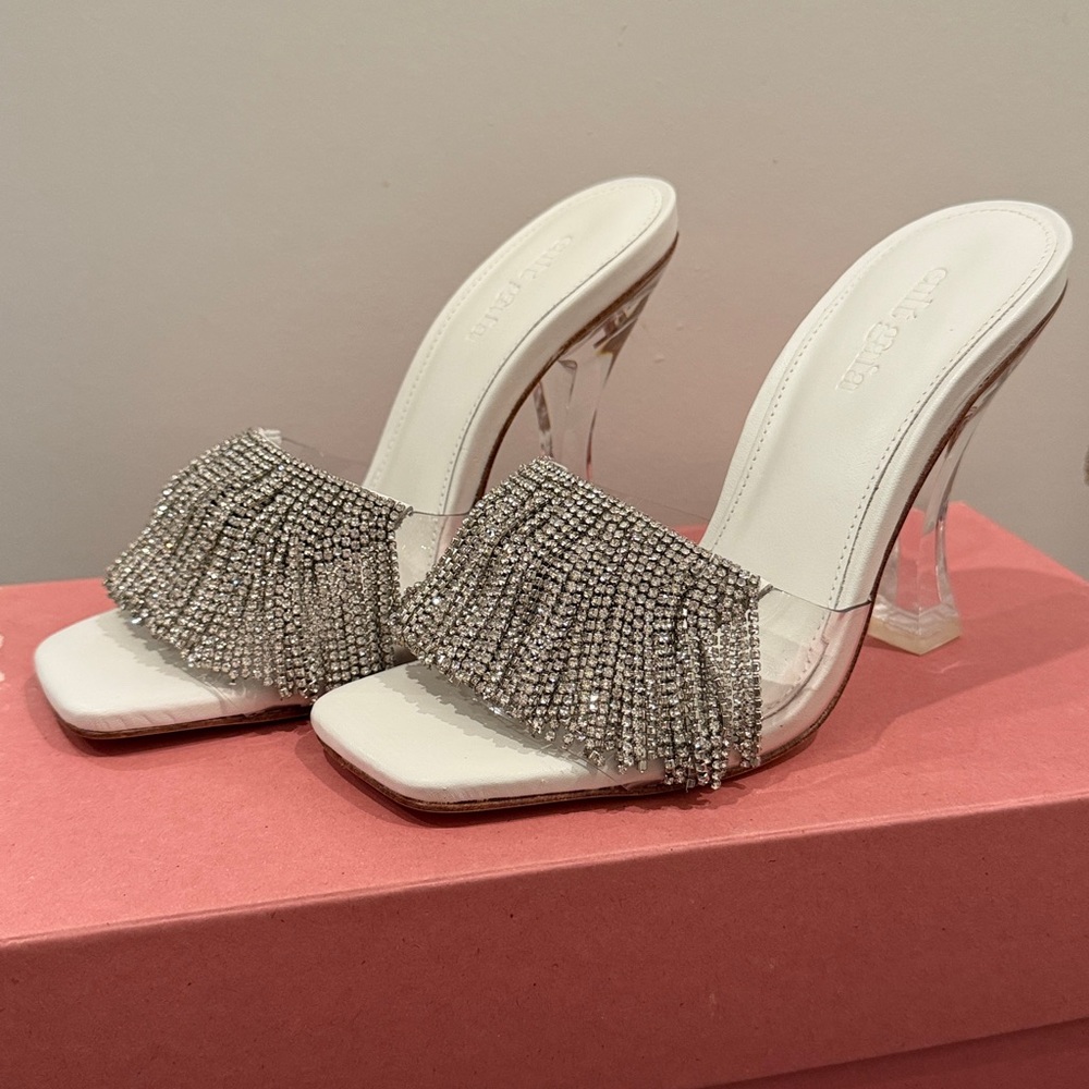 Cult Gaia LANA Sandal Crystal Heel Rhinestone Tassels Size 35 US 5